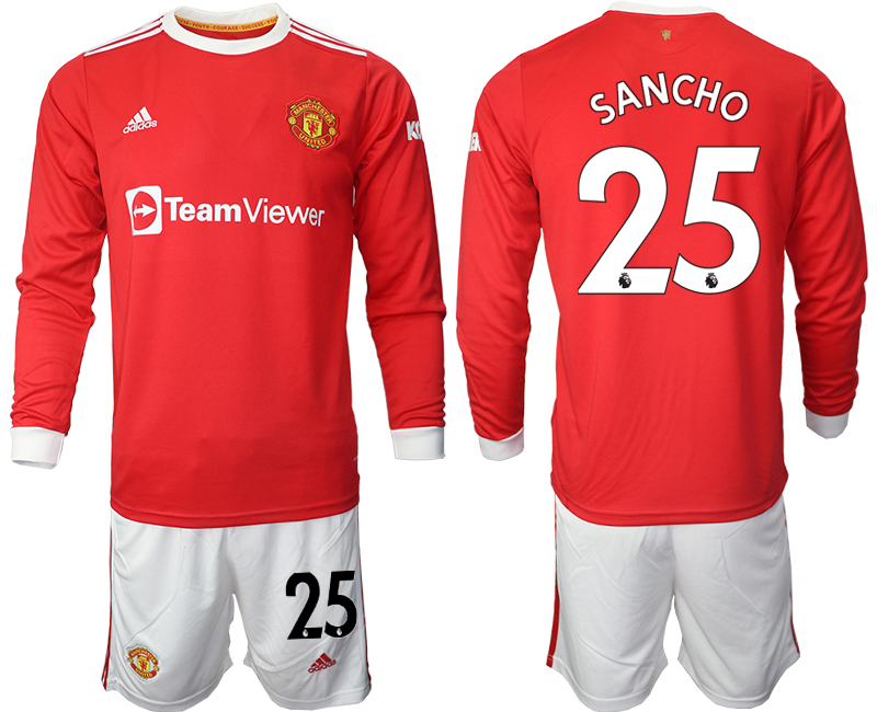 Men 2021-2022 Club Manchester united home red Long Sleeve #25 Soccer Jersey
